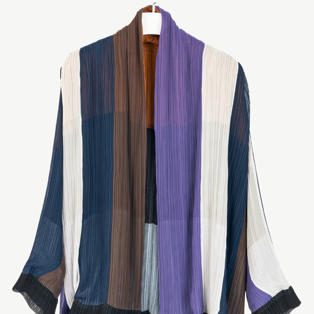 Issey Miyake SS1993 Reversible Multicolour Striped Pleated Open-Front Jacket - Picture 2 of 14